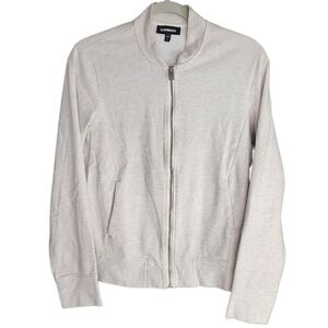 Express XS Oatmeal Zip Front Bomber Jacket Lightweight Knit Stretch